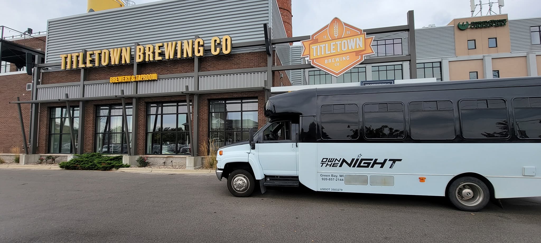 Bus outside Titletown Brewing Co.